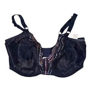 Elomi Matilda Plunge Bra Women 36M Midnight Blue Embroidered Mesh EL8900